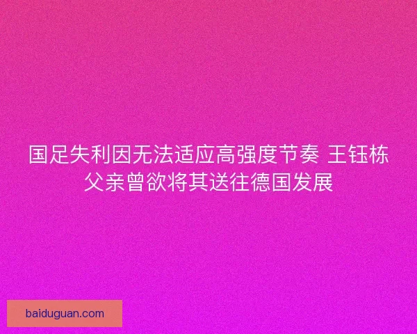 国足失利因无法适应高强度节奏 王钰栋父亲曾欲将其送往德国发展